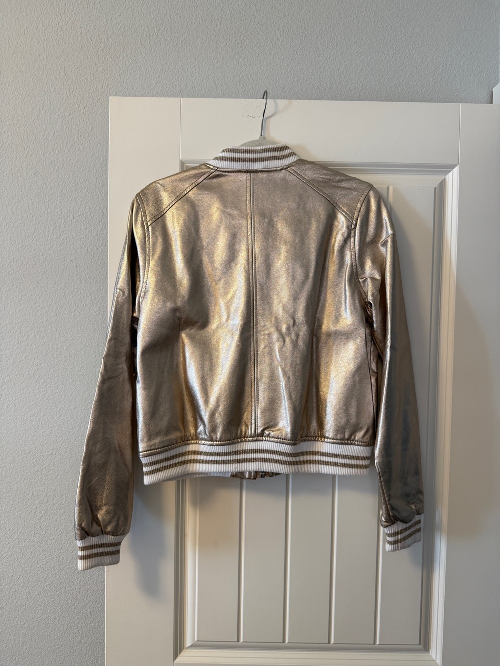 Blank NYC Metallic Rose Gold Bomber Jacket with Contrast Stripe Trim - Picture 3 of 3